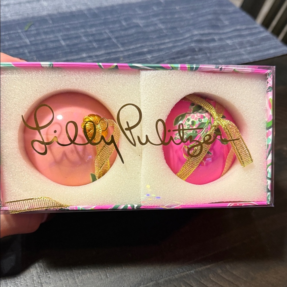 Lilly Pulitzer Pink and Gold Ornament Duo